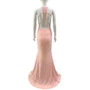 Pink sequin halter long swing dress, view 5 - MRSLM
