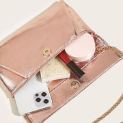 Metallic clutch crossbody shoulder bag with chain, view 6 - MRSLM