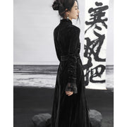 retro velvet mesh slim black dress, view 7 - MRSLM