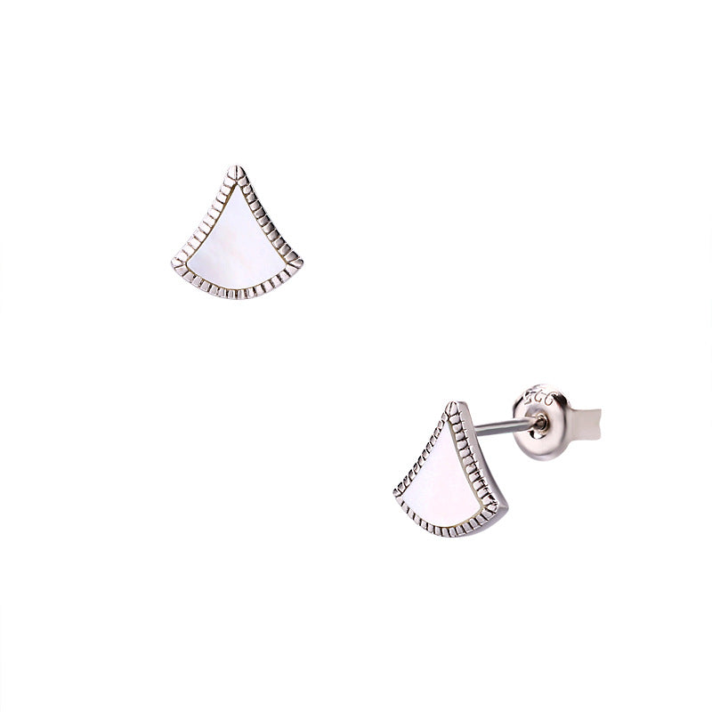 white shell skirt stud earrings, view 4 - MRSLM