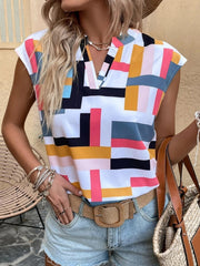 digital print doll sleeve v-neck top, view 3 - MRSLM