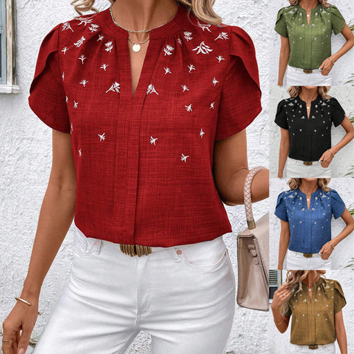 Women's half-open collar printed blouse - MRSLM