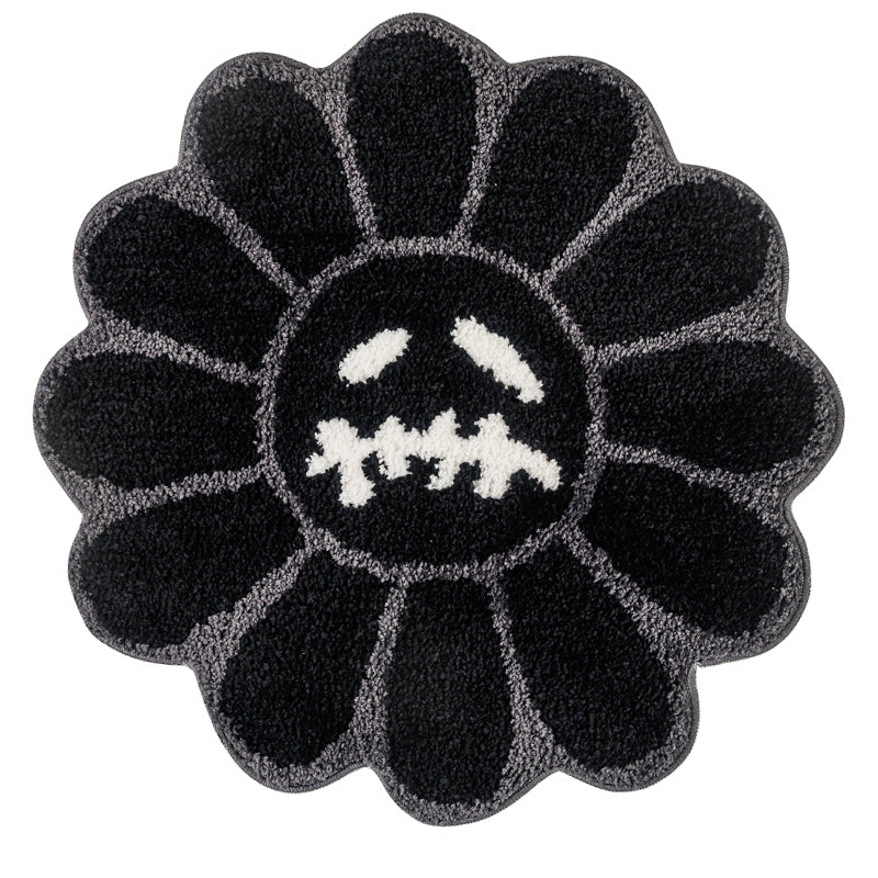 retro rainbow smiling face tufted rug, view 3 - MRSLM