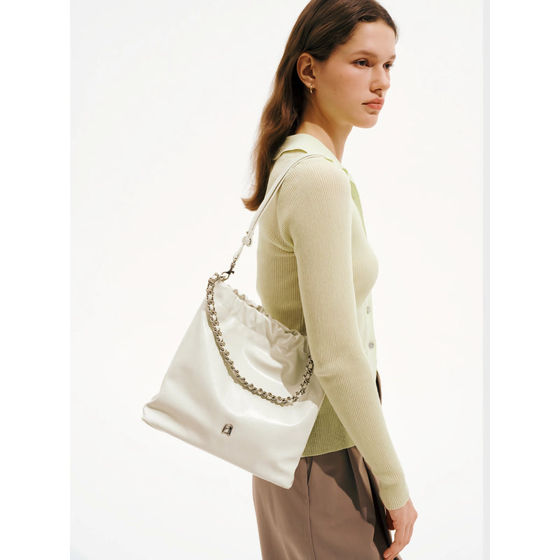 split leather chain tote bag, view 8 - MRSLM