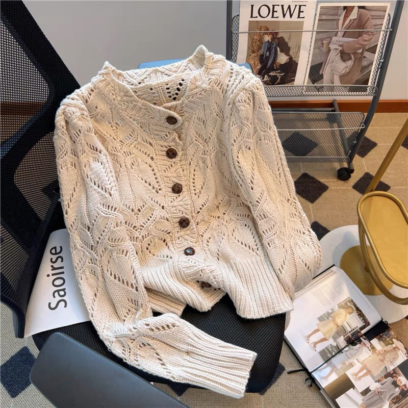 women's short crochet cut-out cardigan, view 2 - MRSLM