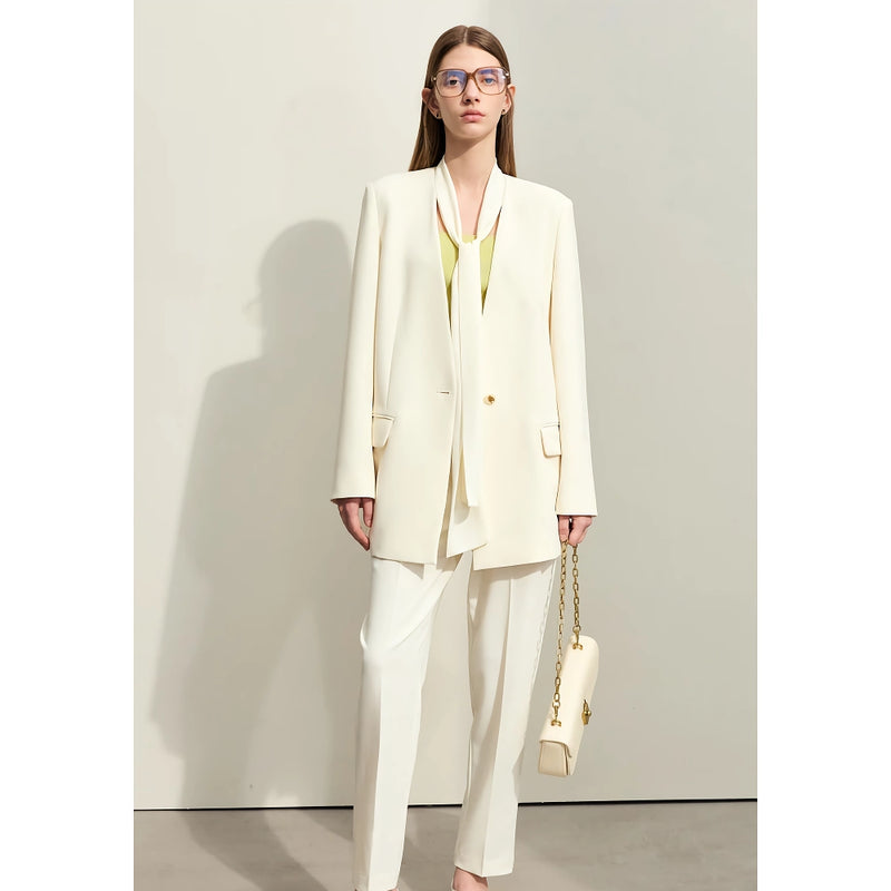 v-neck loose mid-length blazer, view 3 - MRSLM
