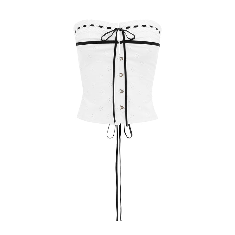 cotton embroidered lace-up tube top, view 9 - MRSLM