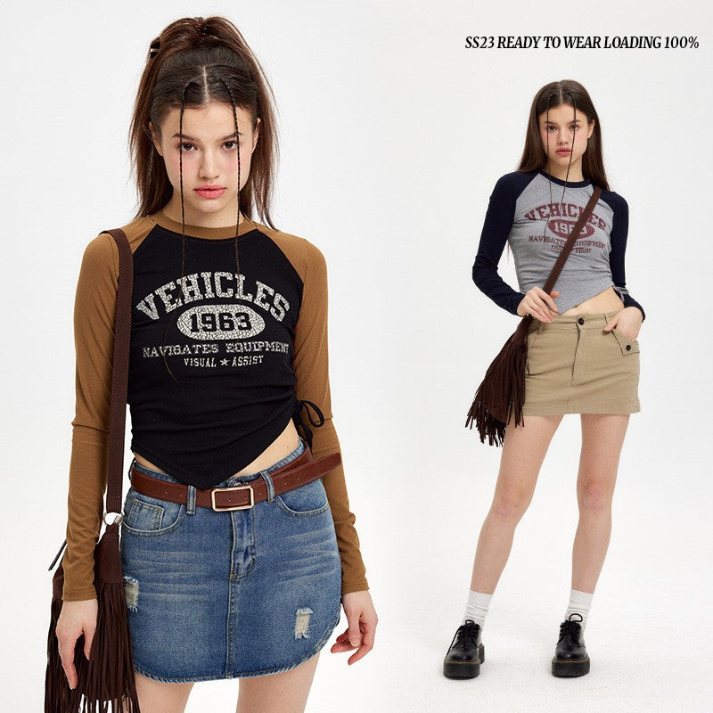 retro irregular hem printed t-shirt top - MRSLM