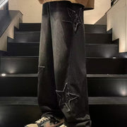men's star embroidery wide-leg jeans, view 4 - MRSLM