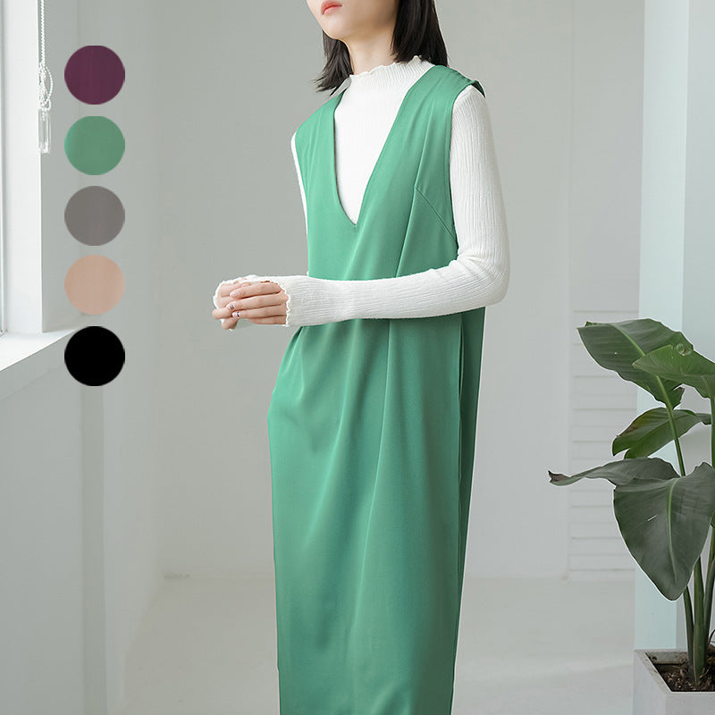 sleeveless V-neck long dress, view 2 - MRSLM