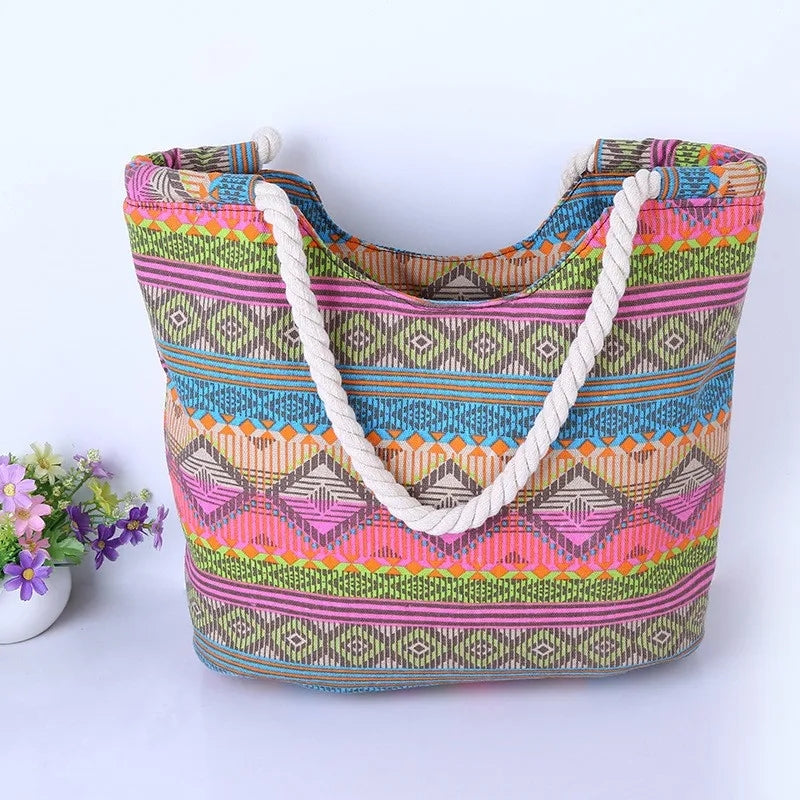striped canvas beach bag, view 2 - MRSLM
