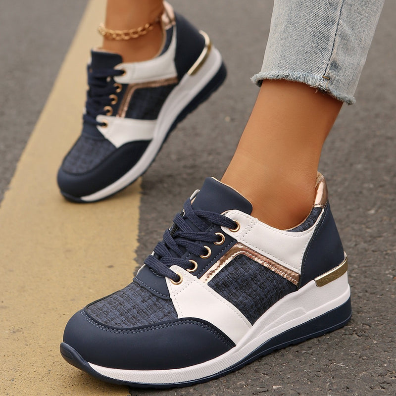 Colorblock lace-up thick-sole sneakers, view 4 - MRSLM
