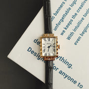 Women's rectangular leather strap antique watch, view 3 - MRSLM