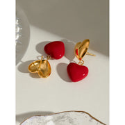 18K gold plated red heart pendant earrings, view 4 - MRSLM