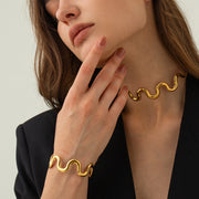 gold wave bracelet and necklace set, view 6 - MRSLM