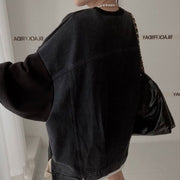 women's denim splicing sweater, view 2 - MRSLM
