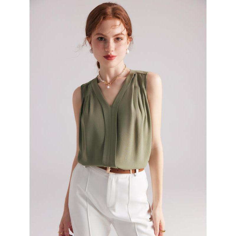 sleeveless v-neck silk blouse, view 8 - MRSLM