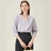 french v-neck loose shirt, view 4 - MRSLM