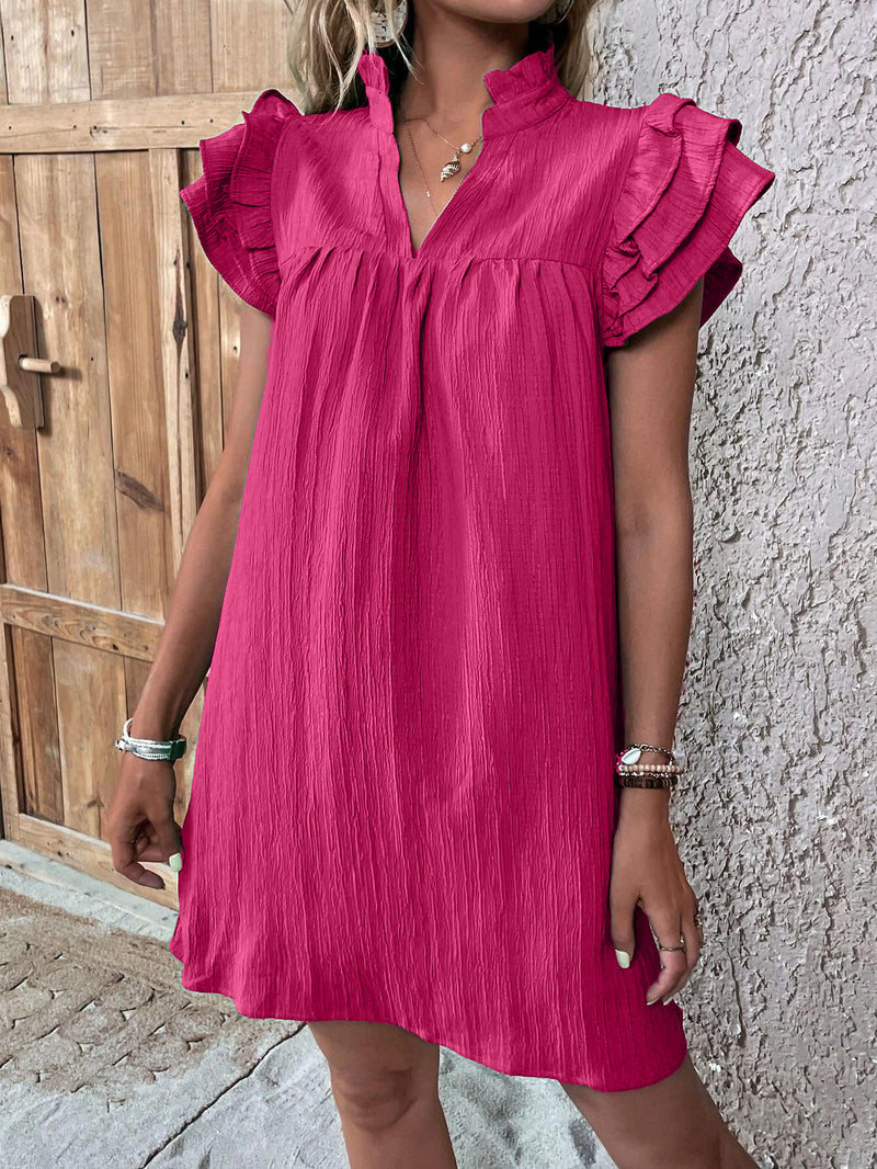 ruffle sleeve v-neck dress, view 9 - MRSLM