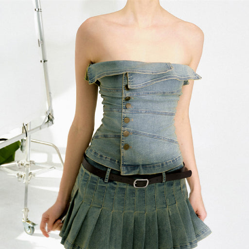 denim top and short skirt two-piece set - MRSLM