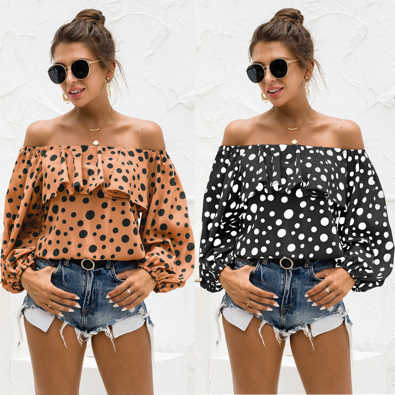 women's off-shoulder puff sleeve dot top - MRSLM