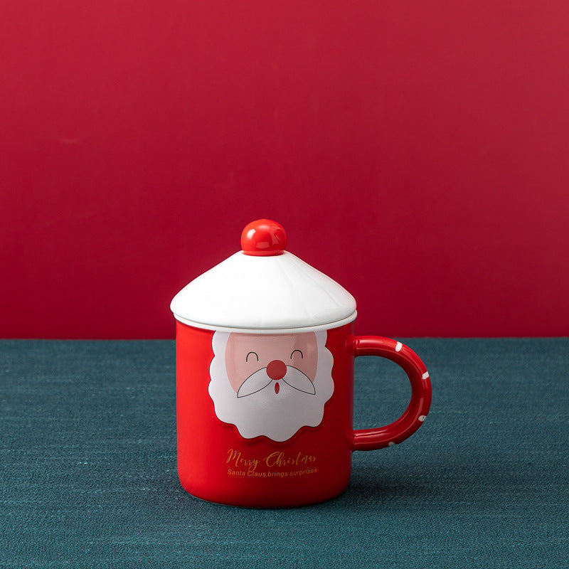 Christmas ceramic mug with lid and spoon, view 6 - MRSLM