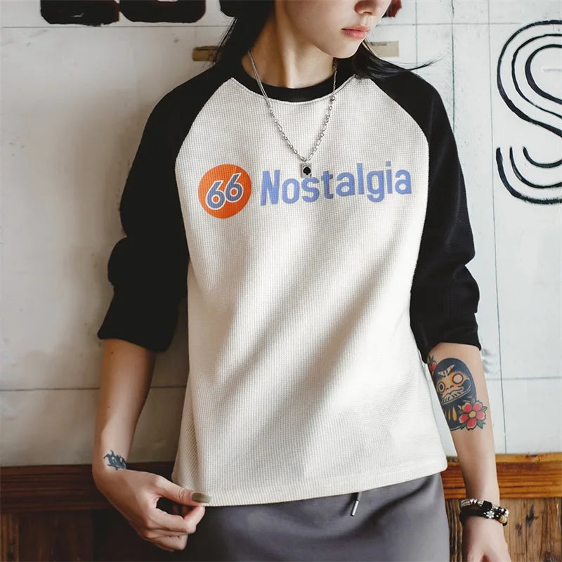 women's retro contrast waffle top - MRSLM