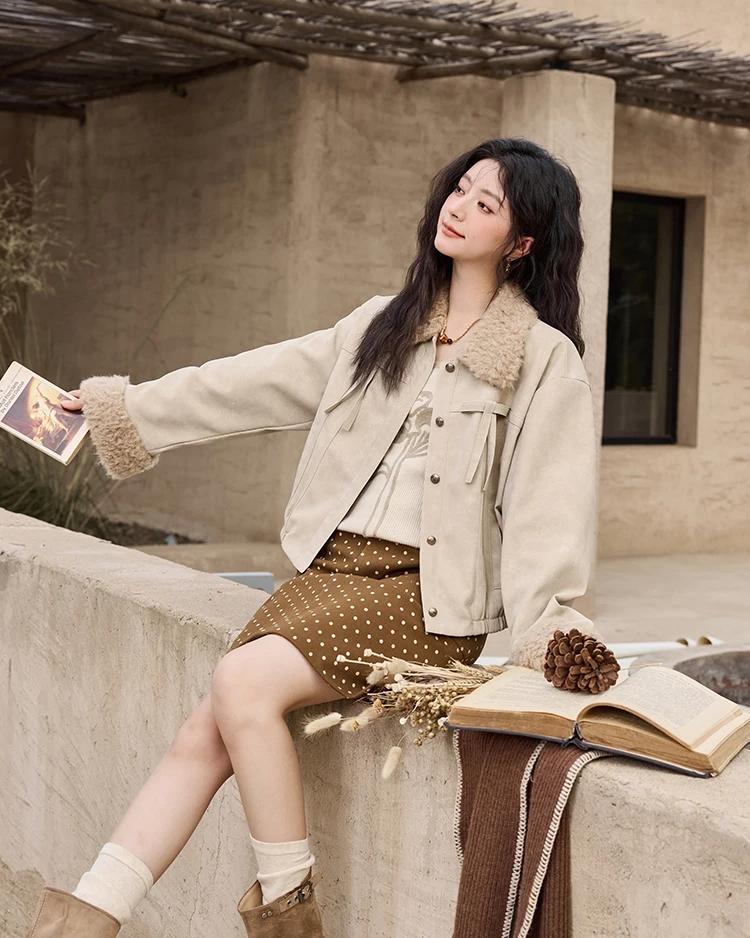 lamb wool short jacket, view 3 - MRSLM