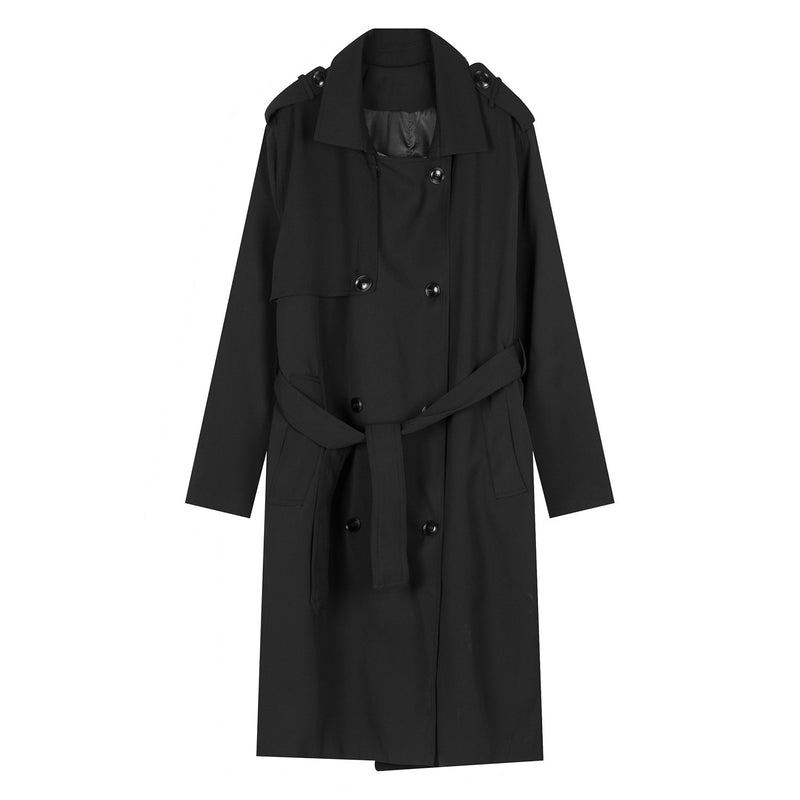 double breasted simple trench coat men with belt, view 2 - MRSLM