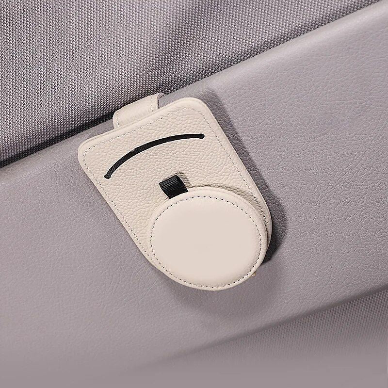 Leather car visor sunglass and card holder, view 5 - MRSLM