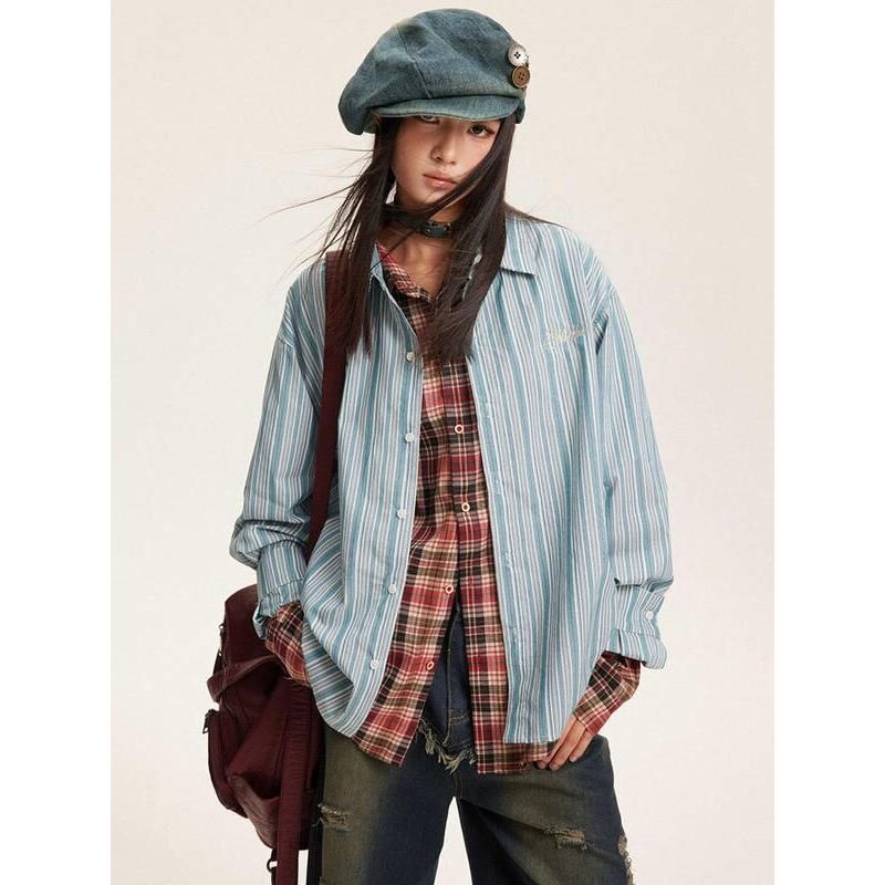 striped long sleeve blouse, view 2 - MRSLM