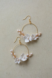 freshwater pearl flower circle earrings, view 3 - MRSLM