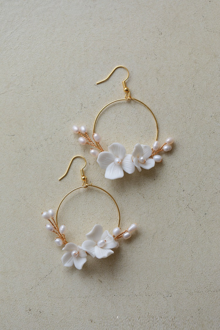 freshwater pearl flower circle earrings, view 3 - MRSLM