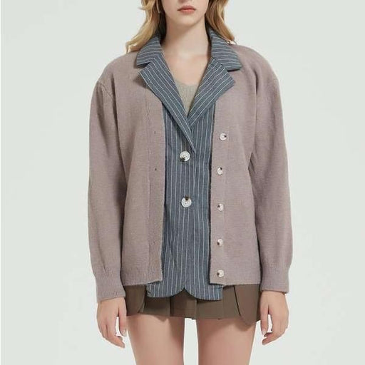 patchwork knit cardigan, view 2 - MRSLM