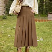 High waist pleated A-line skirt with belt - MRSLM
