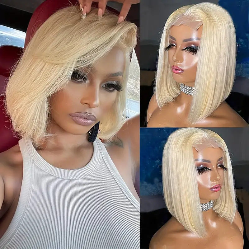Short Bob Lace Front Wig, Black Straight Full-Head Wig