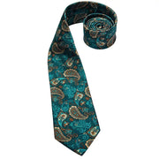 dark green paisley silk tie set with hanky and cufflinks, view 4 - MRSLM