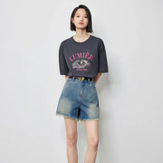 high waist tassel denim shorts, view 8 - MRSLM