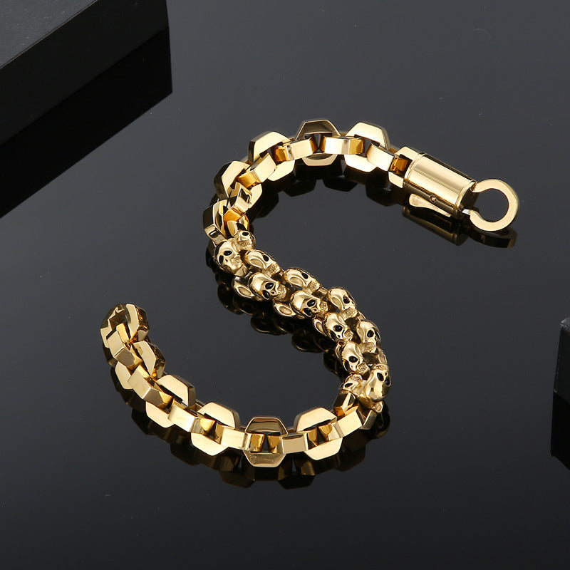 stitching skull titanium steel bracelet, view 3 - MRSLM