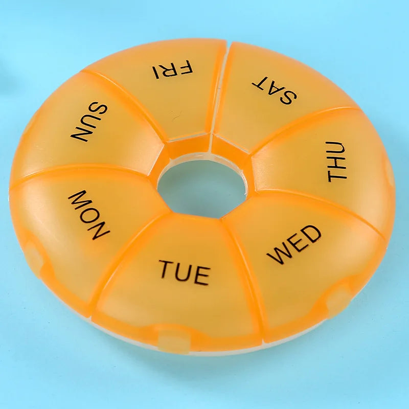 portable 7-day round pill case, view 5 - MRSLM