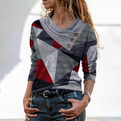 stripe print button v-neck pullover top - MRSLM