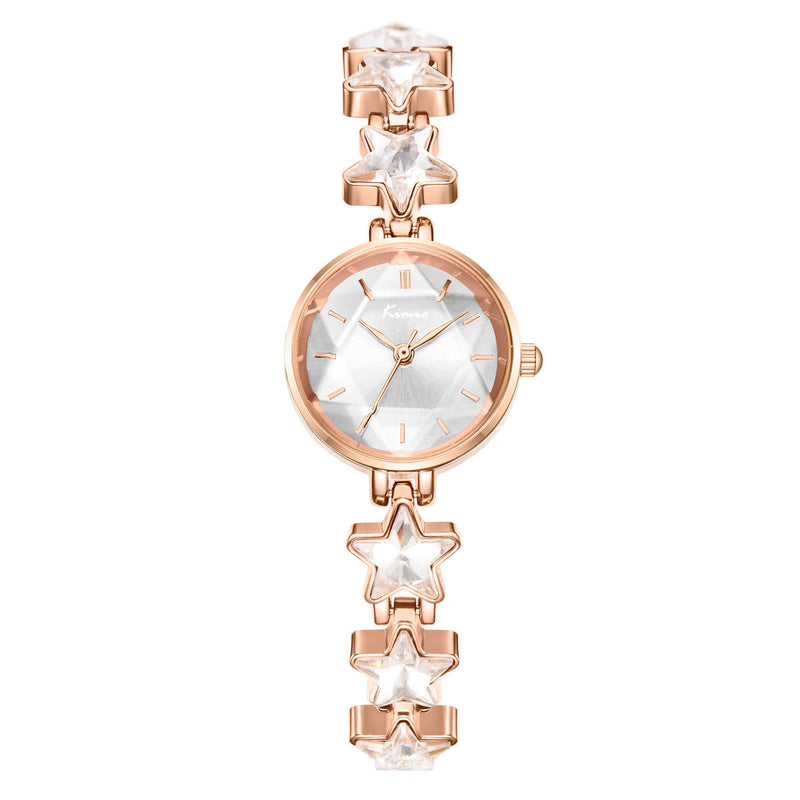 ladies rose gold stretch bracelet quartz watch, view 6 - MRSLM