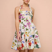 summer print halter sleeveless mini dress - MRSLM