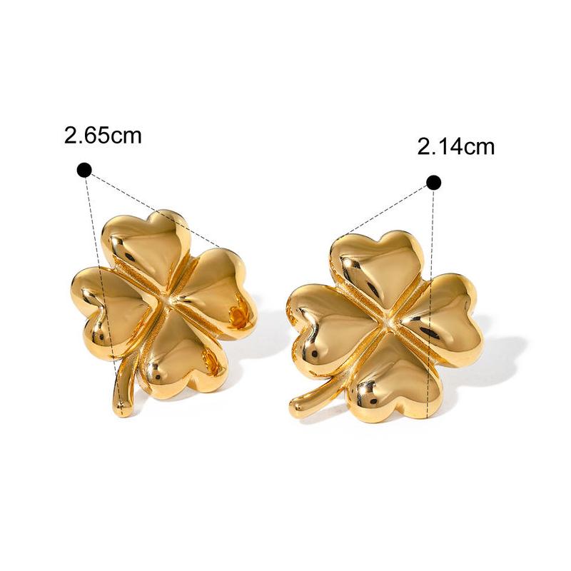 18k gold plated four-leaf clover drop earrings, view 2 - MRSLM