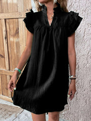 ruffle sleeve v-neck dress, view 7 - MRSLM