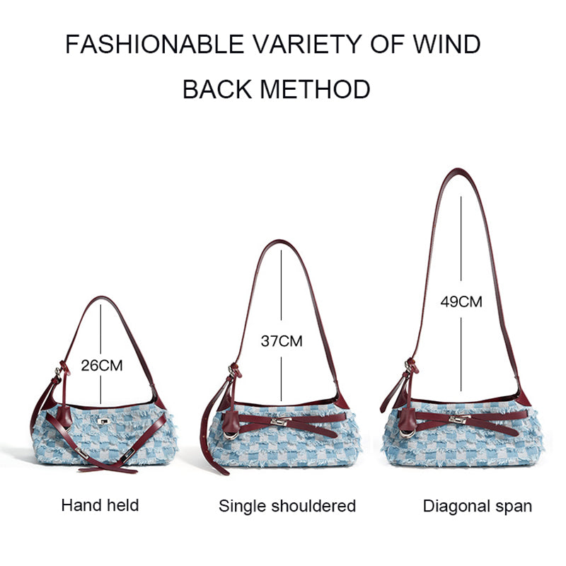 Denim and leather shoulder bag, view 4 - MRSLM