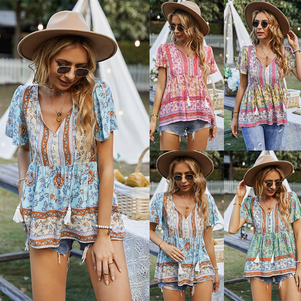 Fashion Women's Wear Bohemian Casual Vacation Style Top