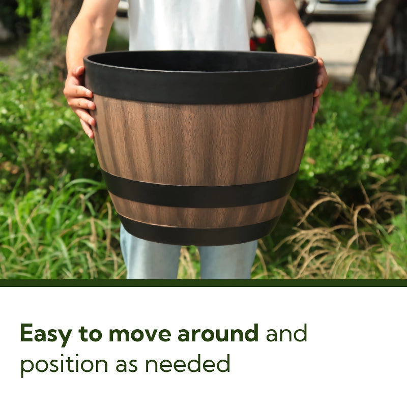 durable plastic barrel flowerpot, view 3 - MRSLM