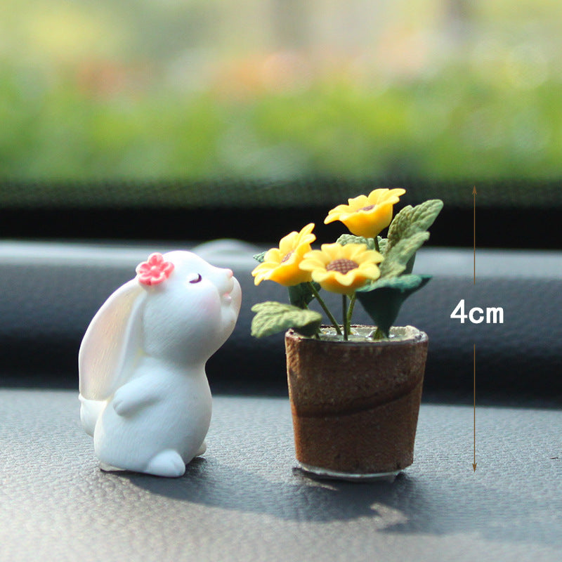 Mini clay rabbit and daisy car ornaments, view 3 - MRSLM