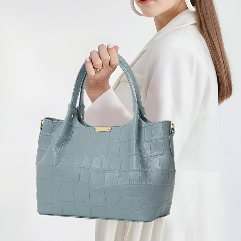 crocodile pattern leather handbag, view 3 - MRSLM
